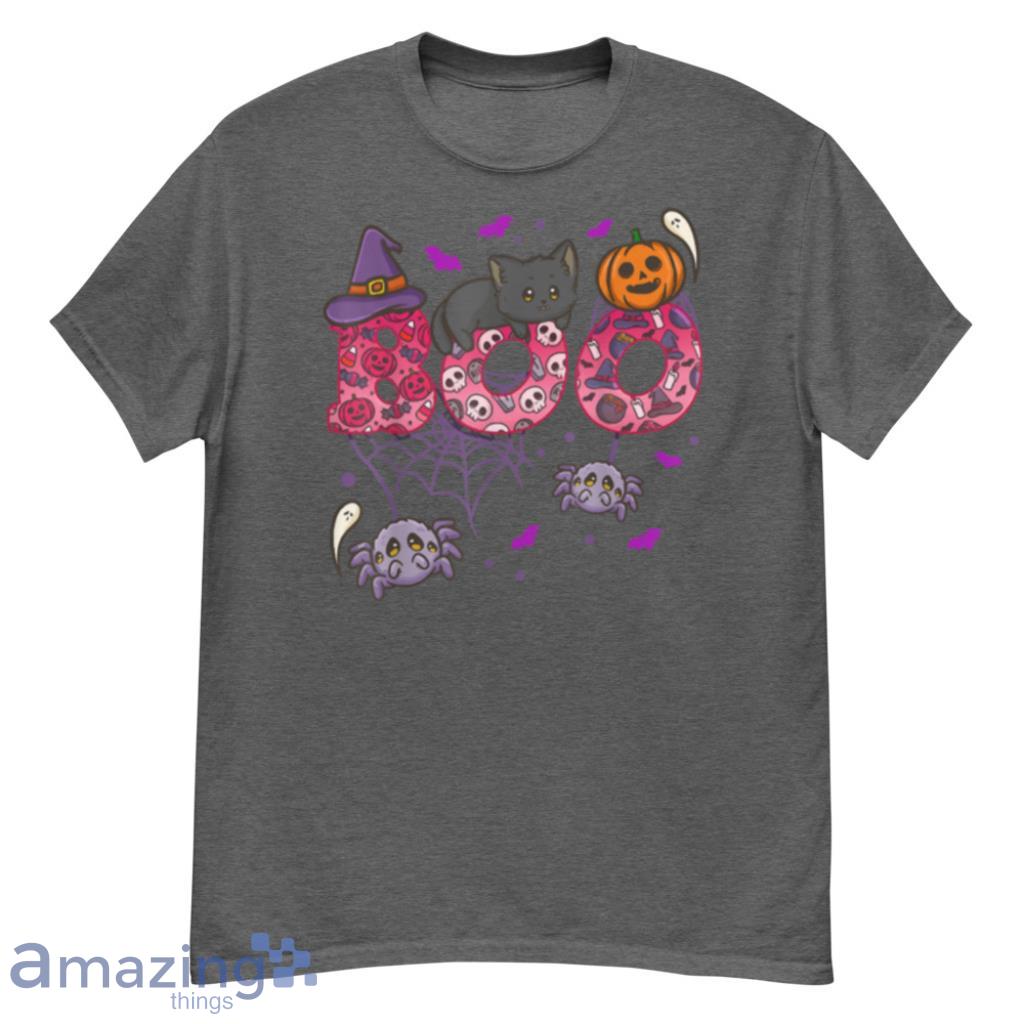 Boo With Spiders And Witch Hat Black Cat Halloween Gifts T Shirt Product Photo 1