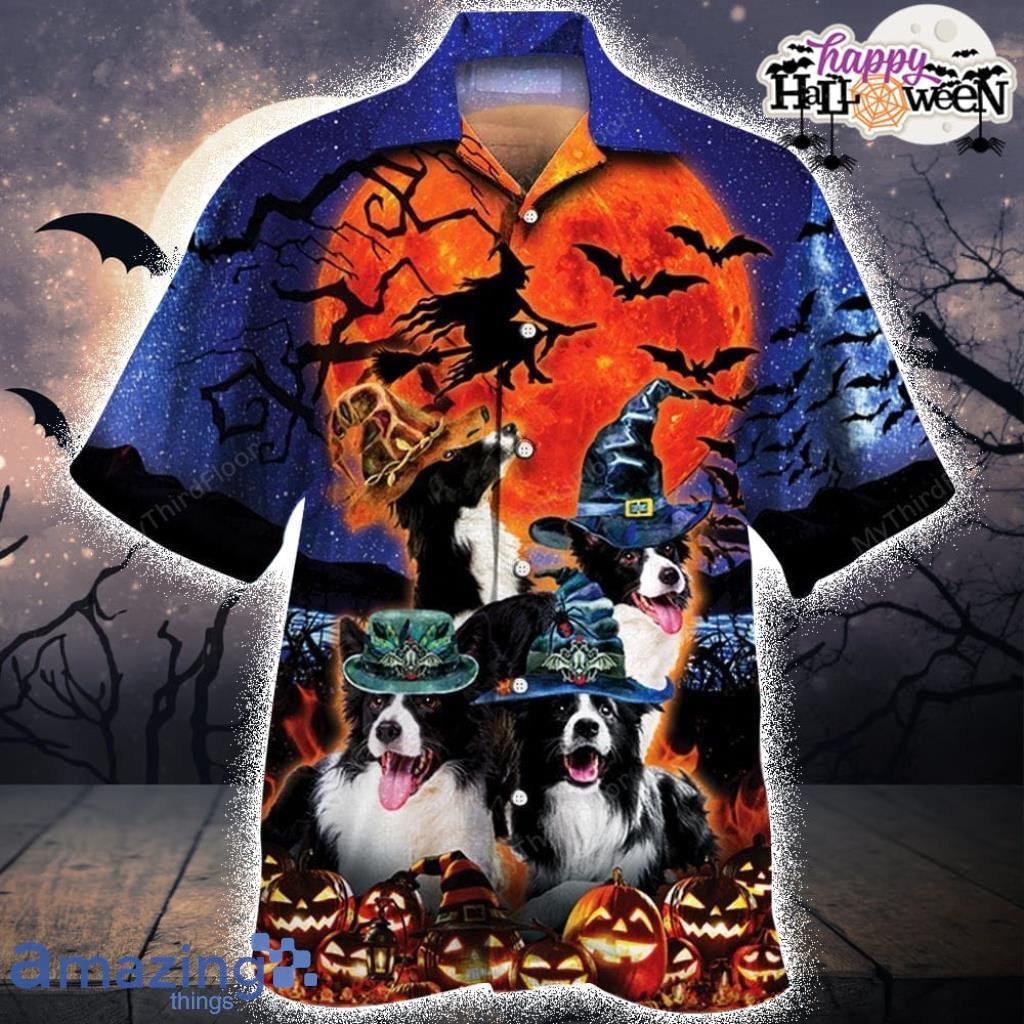 Border Collie Dog Lovers Halloween Night Tropical Hawaiian Shirt Product Photo 1