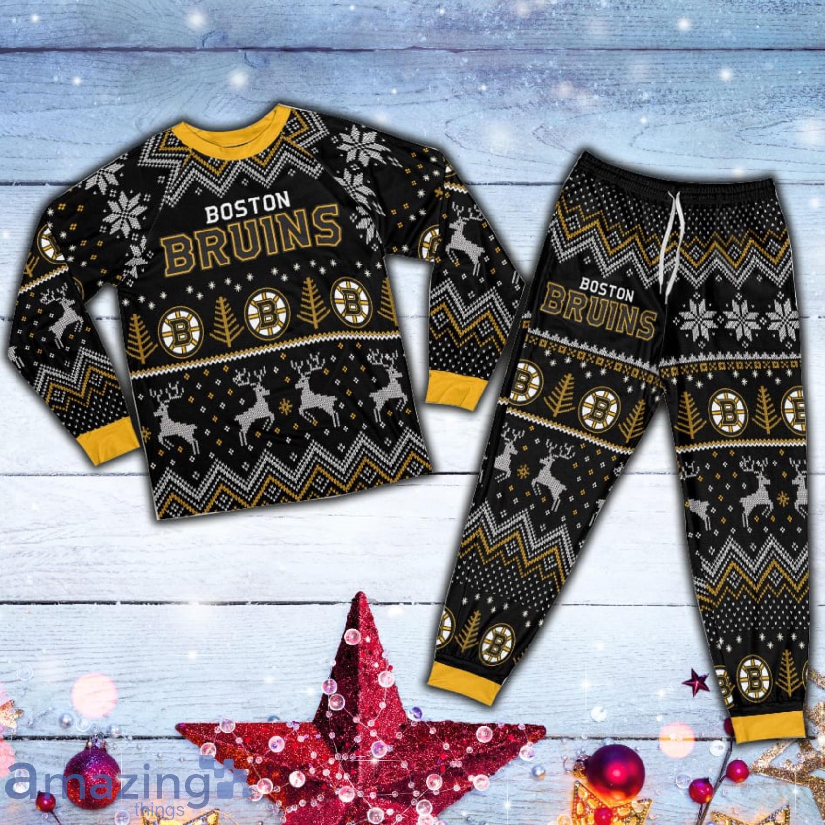 Boston Bruins Ugly Christmas Raglan Pajamas Set