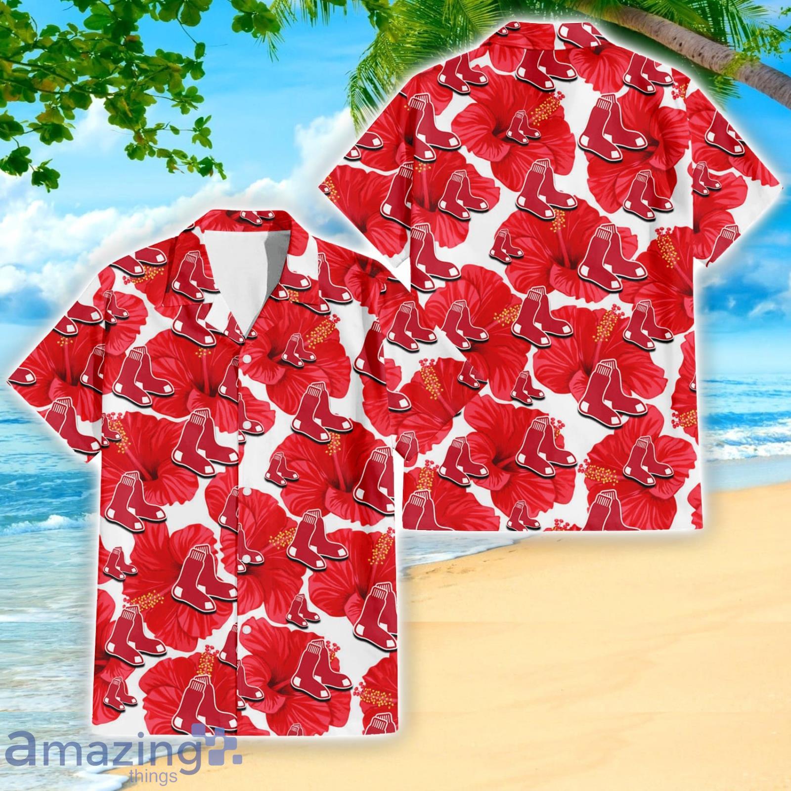 Boston Red Sox Big Red Hibiscus Lover 3D Hawaiian Shirt Summer Gift For Fans Product Photo 1