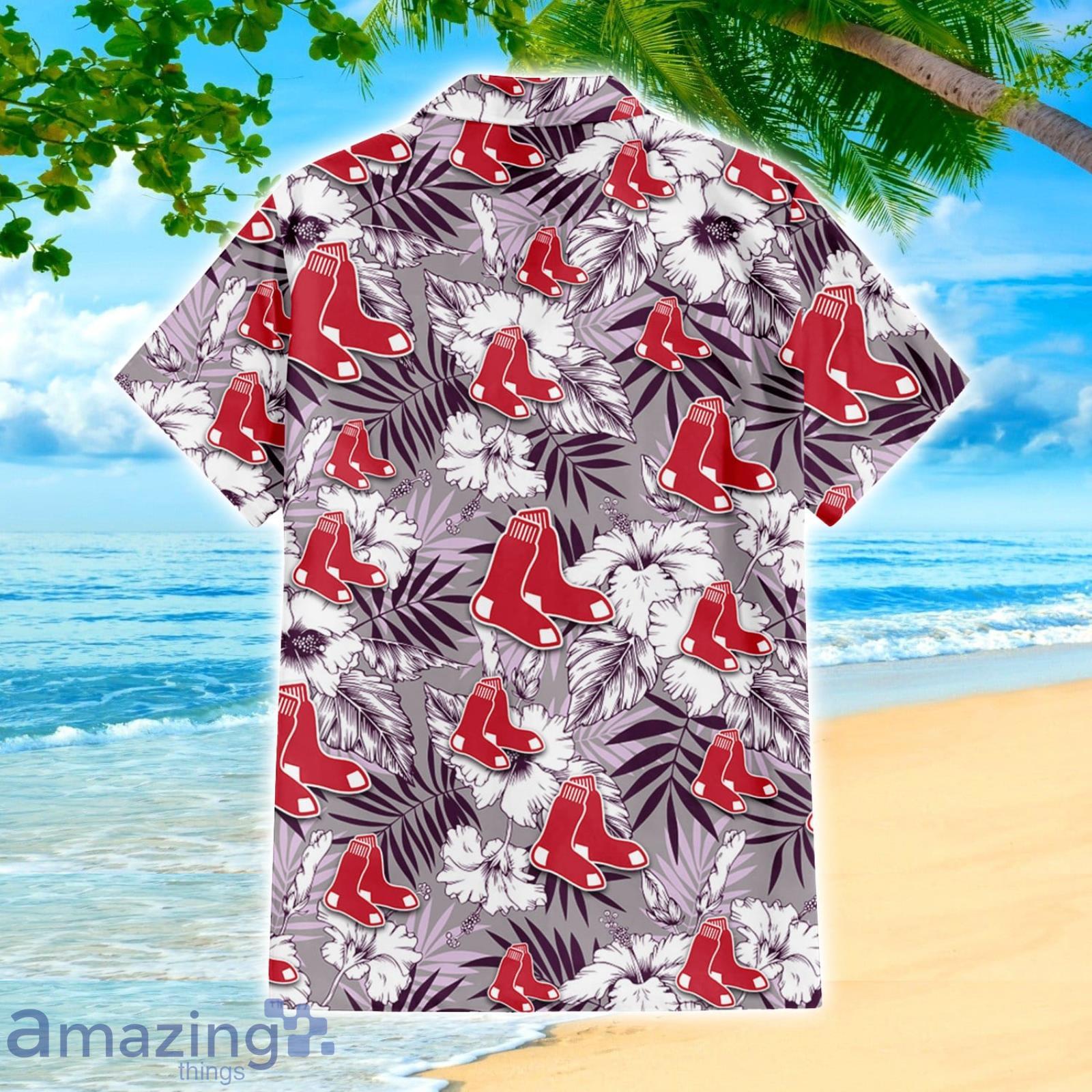 Boston Red Sox White Hibiscus Floral Tropical 3D Hawaiian Shirt