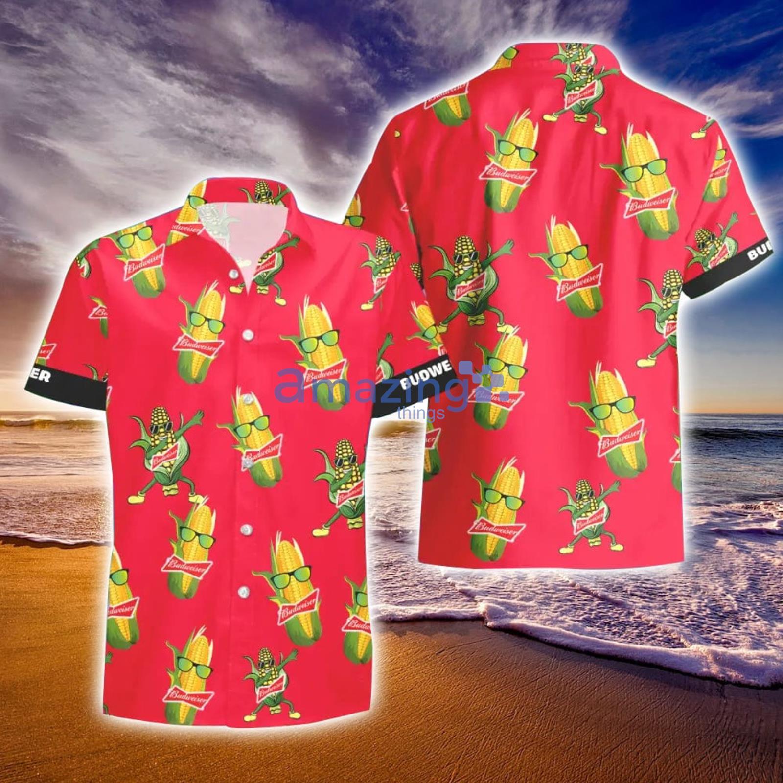 Budweiser Beer Funy Corn Aloha Hawaiian Shirt And Shorts Summer Gift image Budweiser Beer Funy Corn Aloha Hawaiian Shirt And Shorts Summer Gift Product Photo 2