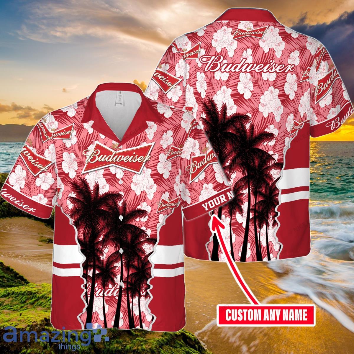 Budweiser Custom Name Hawaiian Shirt Product Photo 1