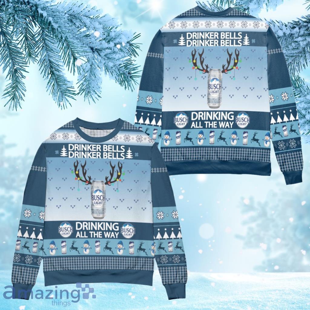 Busch Light Drinker Bells Drinking All The Way Ugly Christmas Sweater 3D Gift For Men And Women Product Photo 1