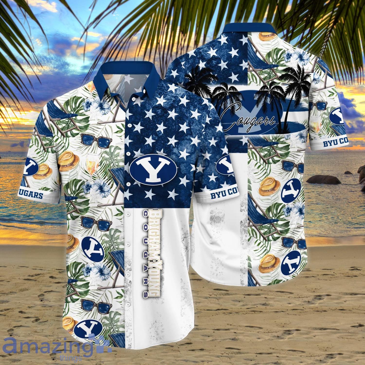 BYU Cougars NCAA3 Flower Funny Summer Beach Pattern Aloha Hawaiian Shirt Product Photo 1