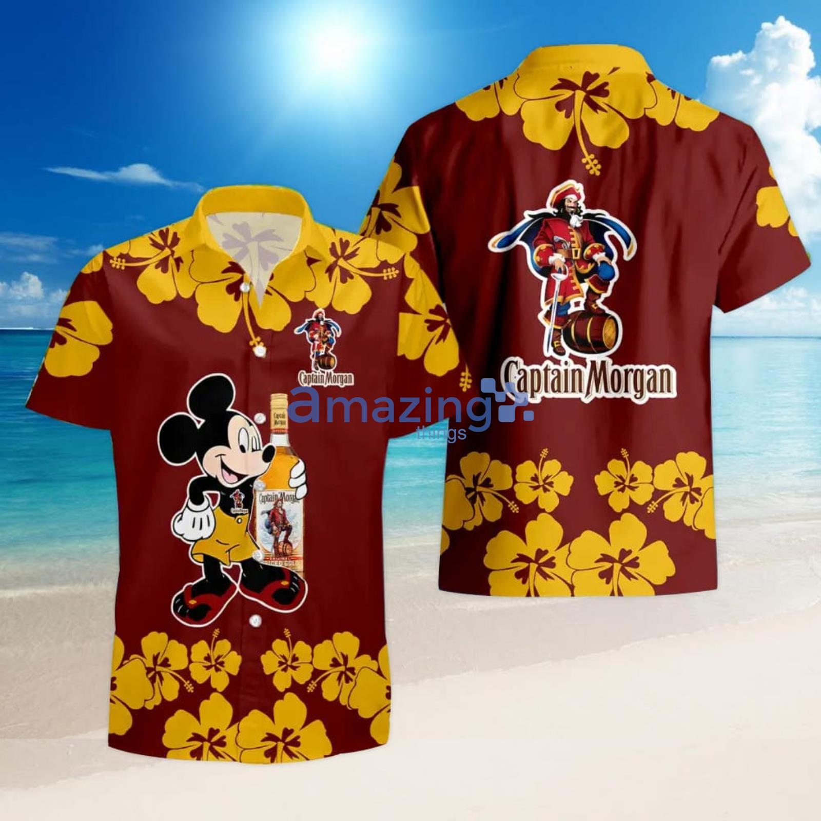Captain Morgan Funny Mickey Mouse Hibicus Flower Hawaiian Shirt And Shorts image Captain Morgan Funny Mickey Mouse Hibicus Flower Hawaiian Shirt And Shorts Product Photo 2