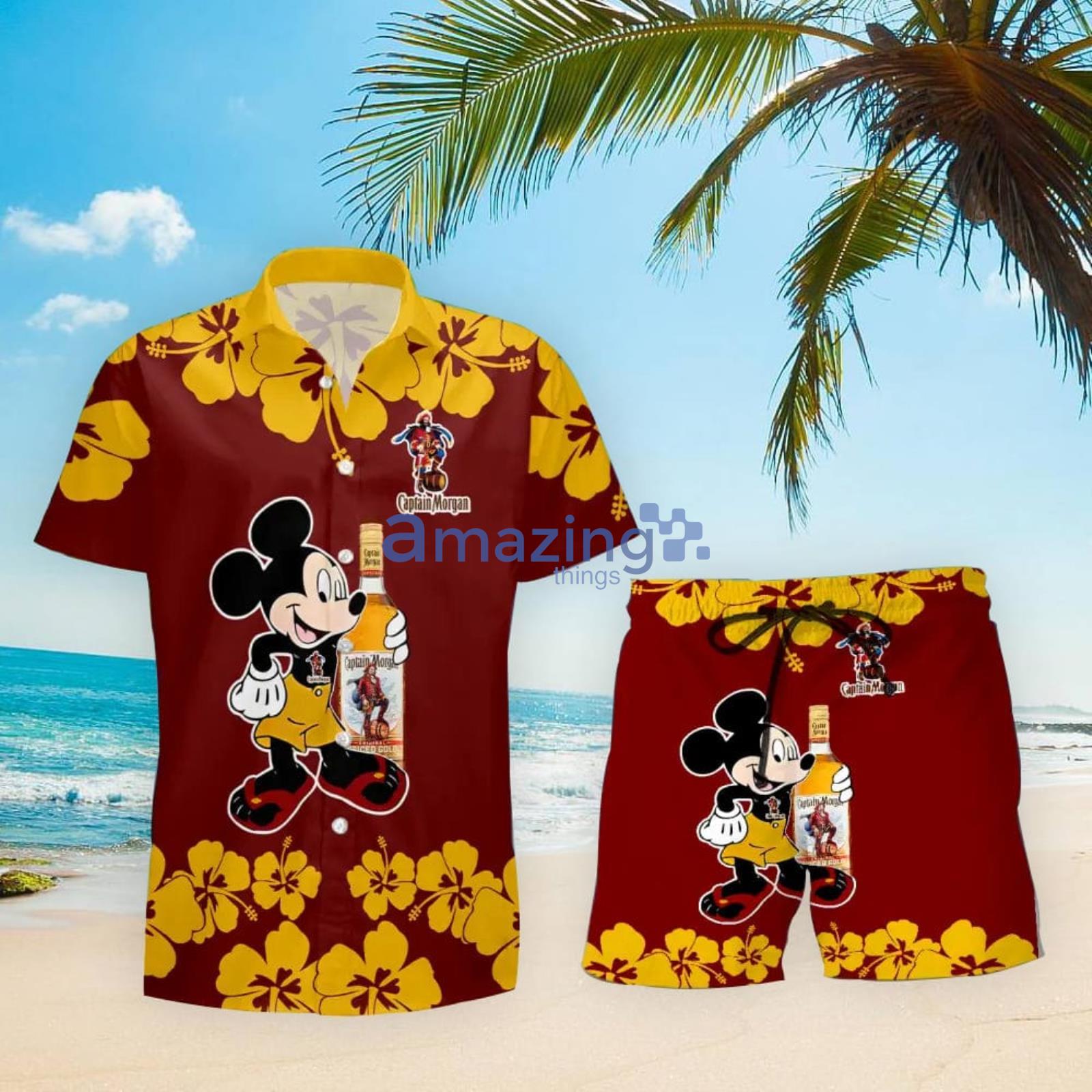 Captain Morgan Funny Mickey Mouse Hibicus Flower Hawaiian Shirt And Shorts Product Photo 1 Captain Morgan Funny Mickey Mouse Hibicus Flower Hawaiian Shirt And Shorts Product Photo 1