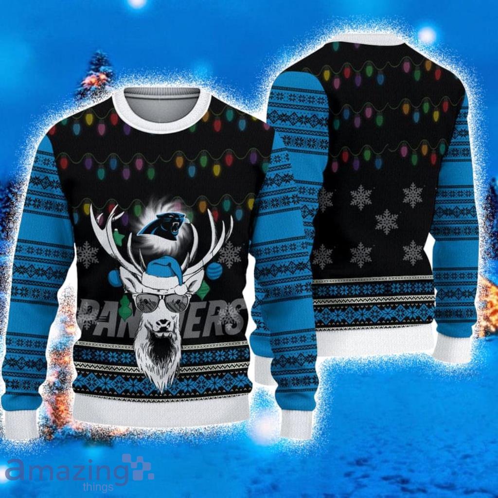 Carolina Panthers Christmas Cool Reindeer 3D Ugly Christmas Sweater For  Fans - Banantees