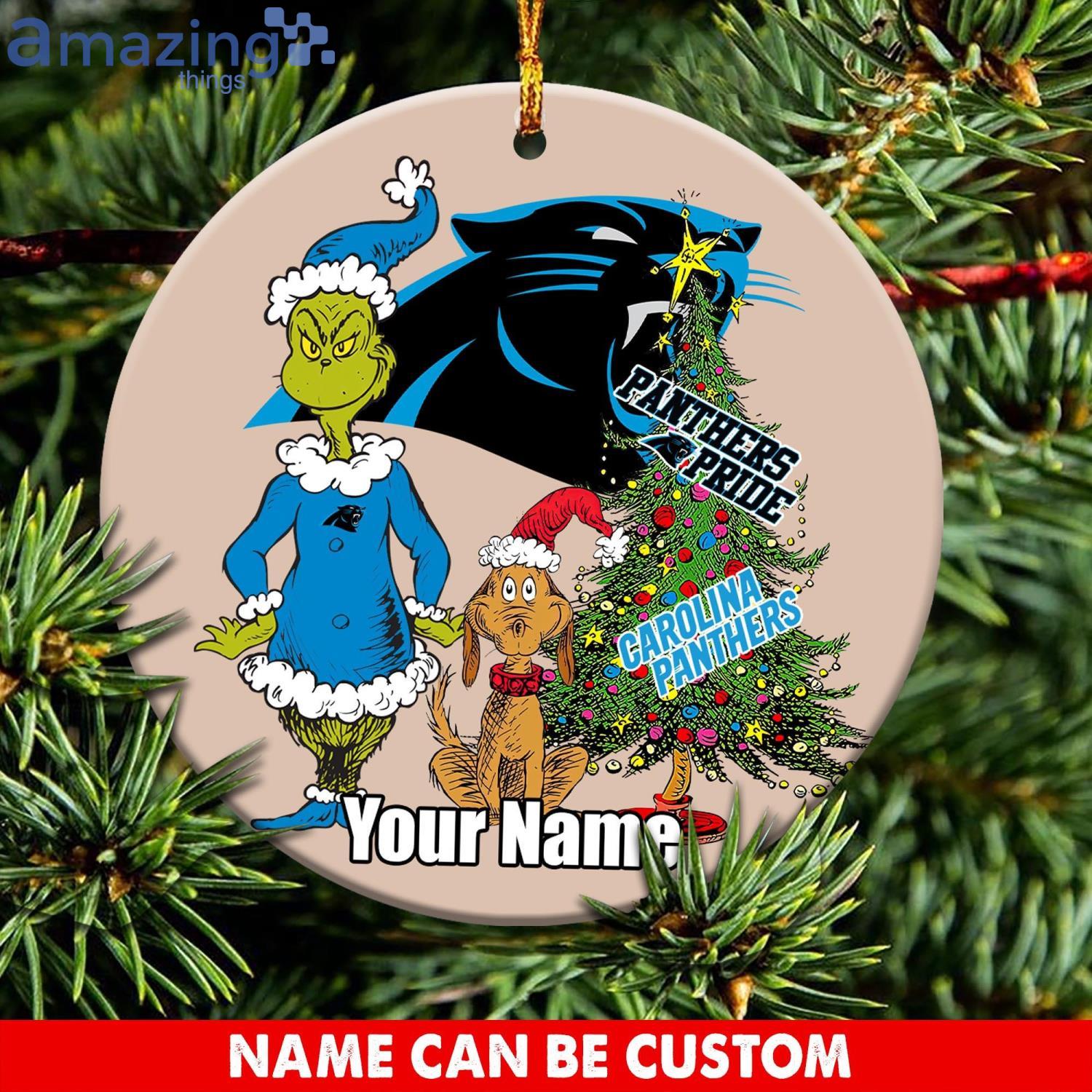 Carolina Panthers Logo NFL Ugly Grinch Christmas Ornament Custom Name Product Photo 1