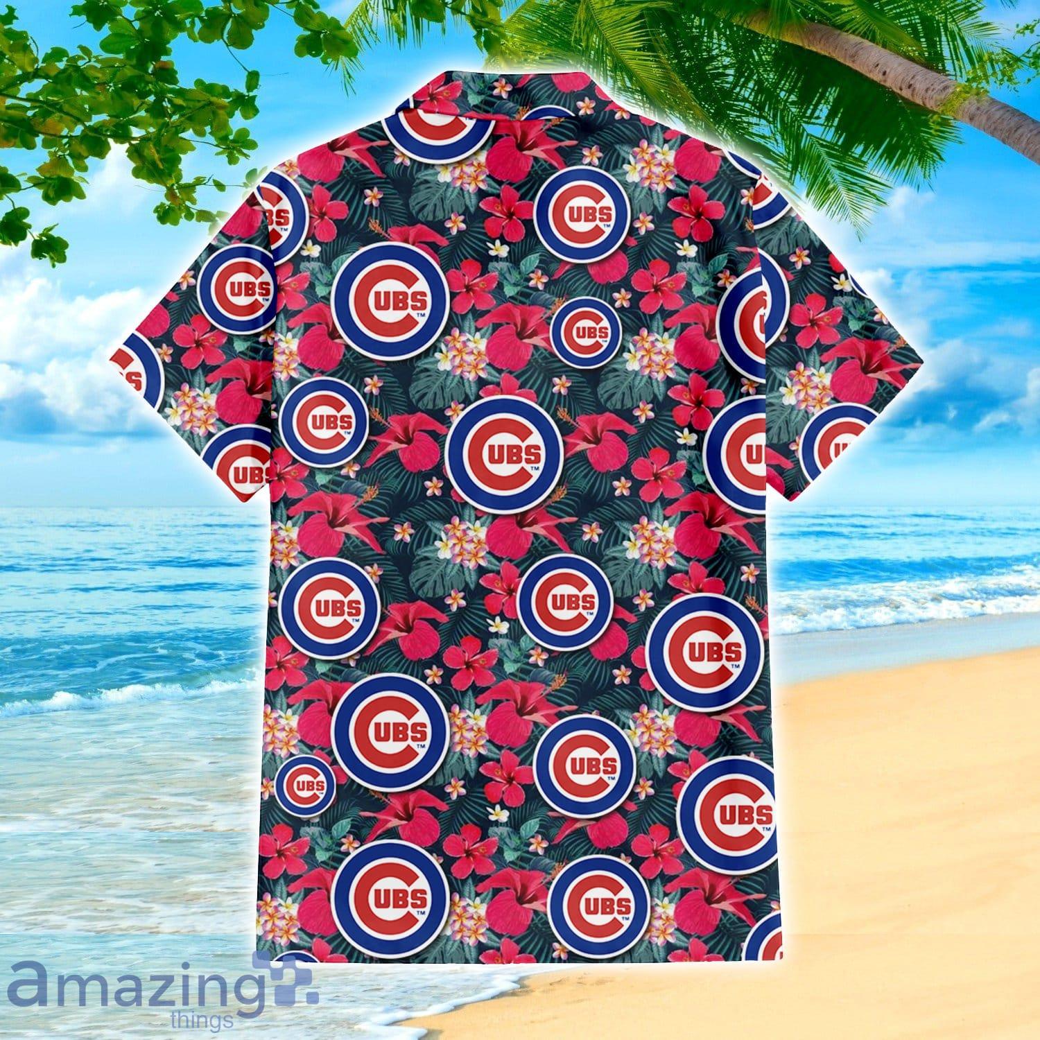 Chicago Cubs Fans Tiny Red Hibiscus Tropical 3D Hawaiian Shirt