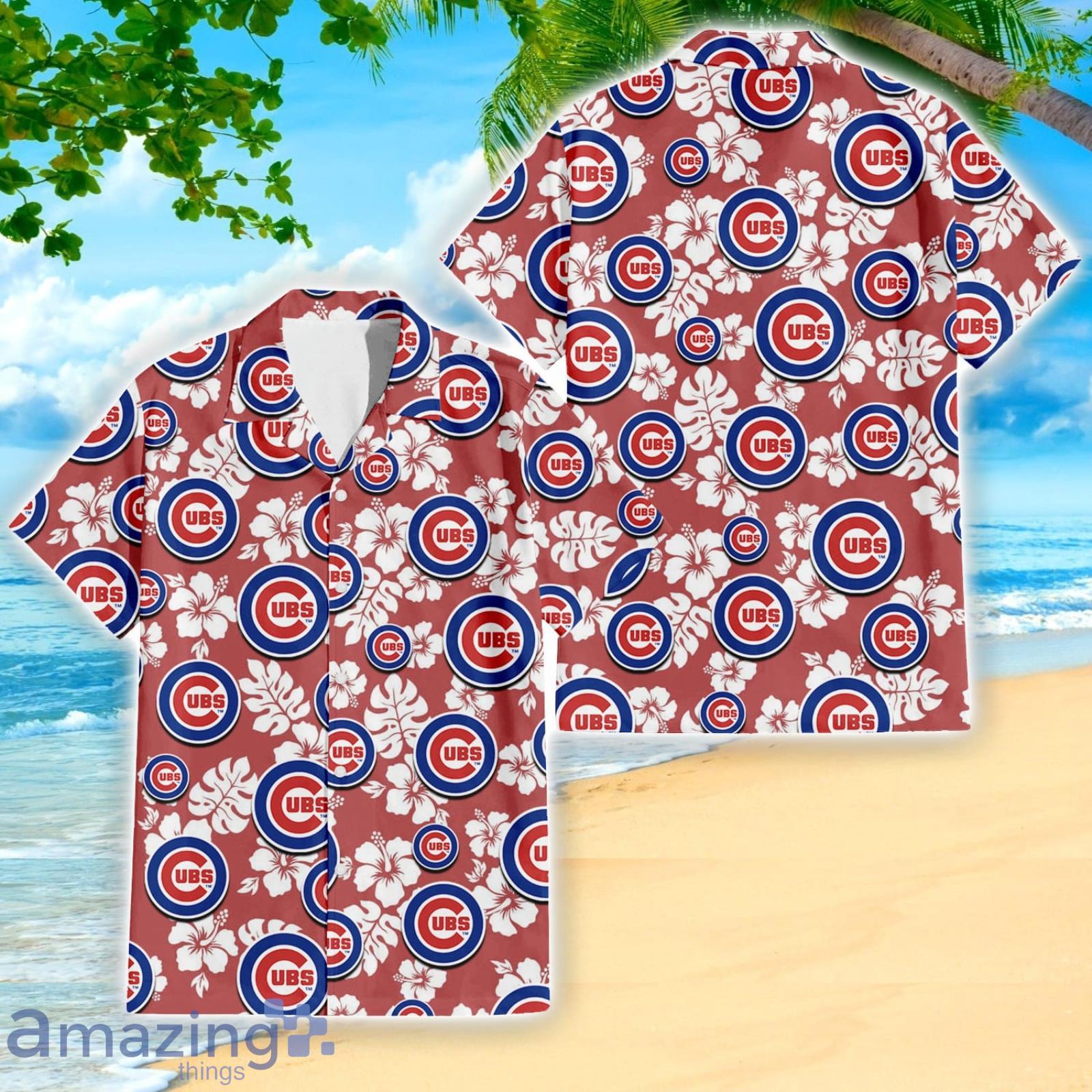 Chicago Cubs Sport Fans Hibiscus All Over Print 3D Hawaiian Shirt Product Photo 1