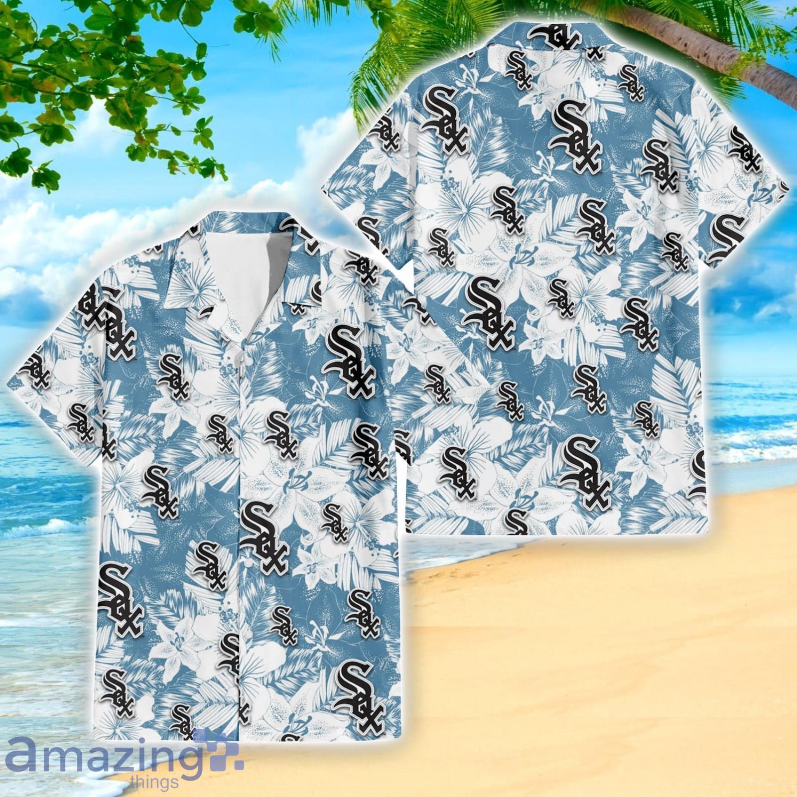 Chicago White Sox Flower Pattern Light Blue Short Sleeve 3D Hawaiian Shirt