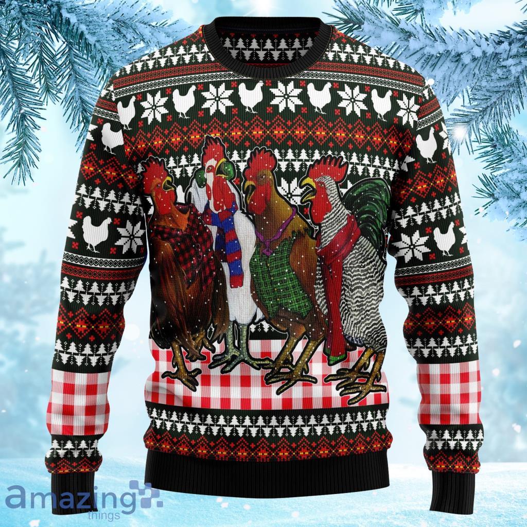 Chicken Under Snow Xmas Jumper Holiday Pullover Retro Christmas Ugly Sweater 3D Product Photo 1