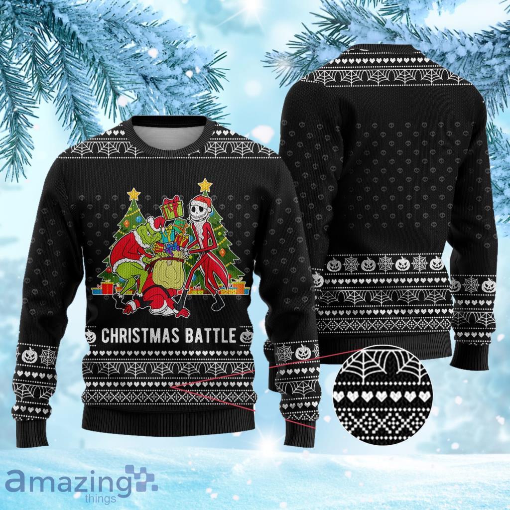 Christmas Battle Jack Skellington And Grinch Ugly Sweaters Black Gift For Men And Women Product Photo 1