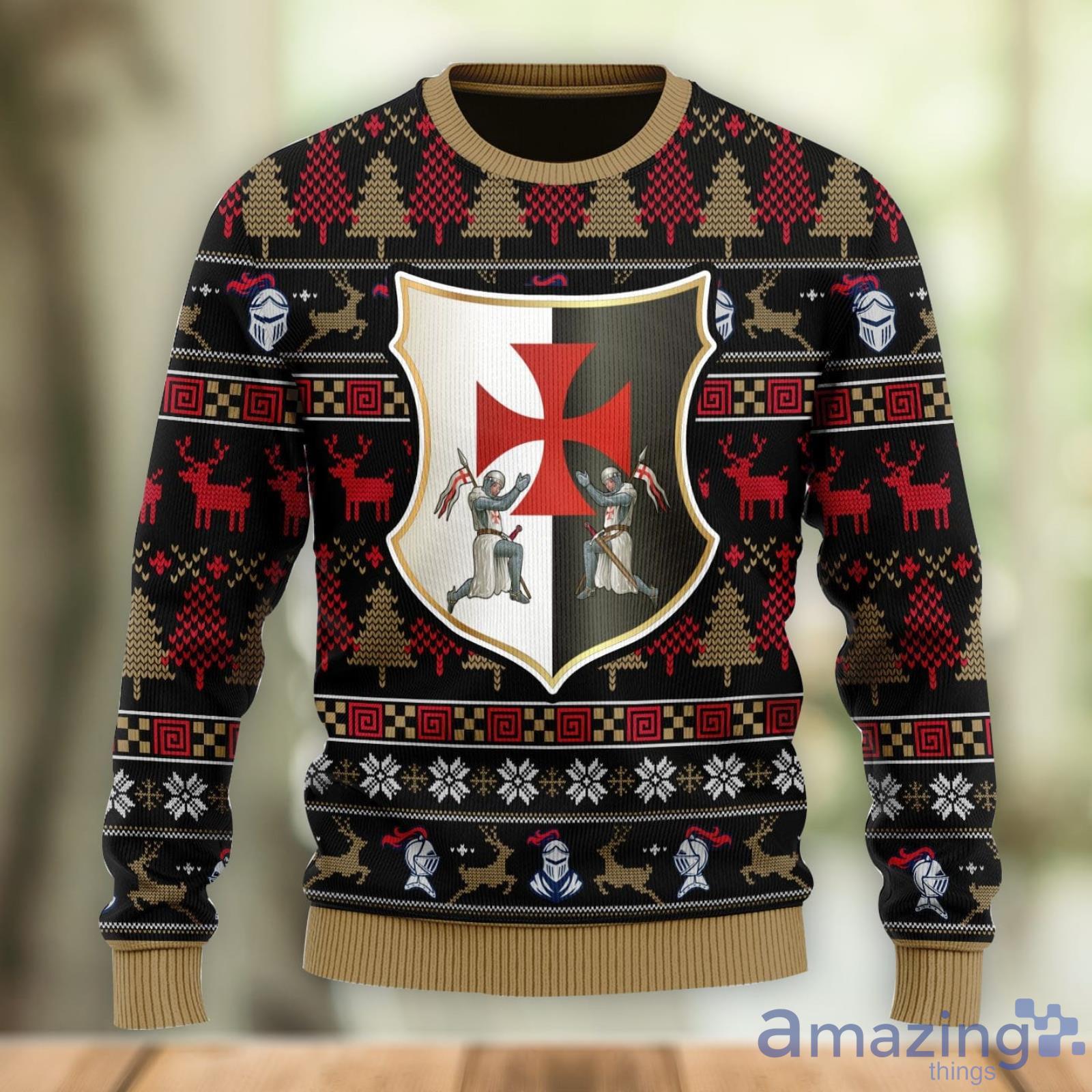 Christmas Gift Knight Templar Men And Women Ugly Christmas Sweater Product Photo 1