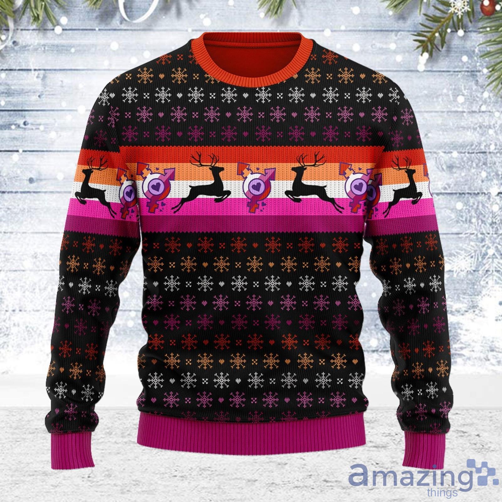 Christmas Gift Lesbian Flag Men And Women Ugly Christmas Sweater Product Photo 1