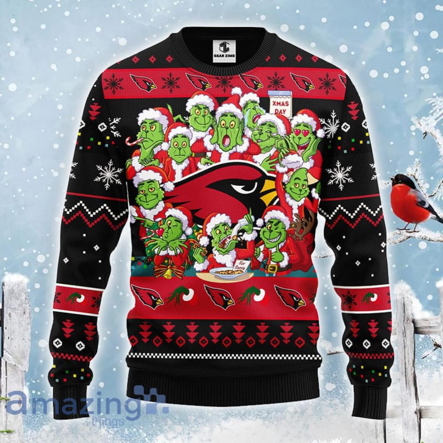 Christmas Gift NFL Arizona Cardinals Cute 12 Grinch Face Xmas Day Ugly  Christmas Sweater