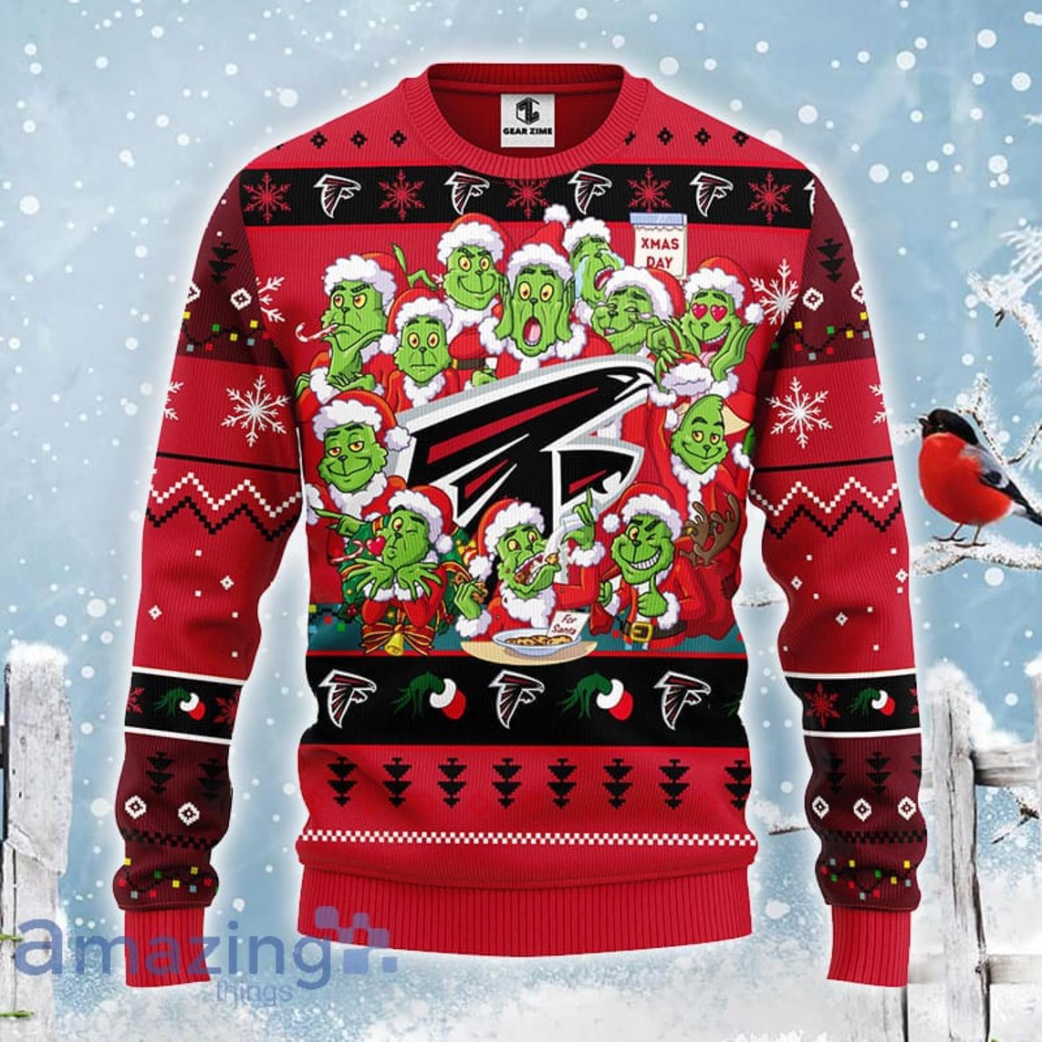 Christmas Gift NFL Atlanta Falcons Cute 12 Grinch Face Xmas Day Ugly  Christmas Sweater