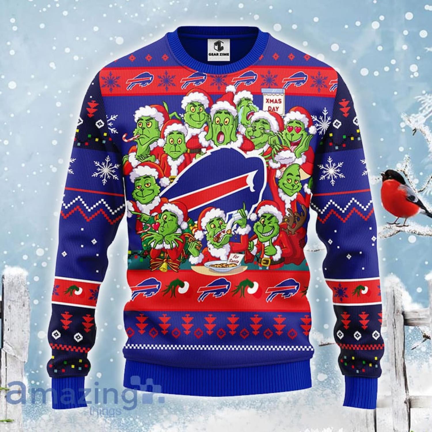 Christmas Gift NFL Buffalo Bills Cute 12 Grinch Face Xmas Day Men