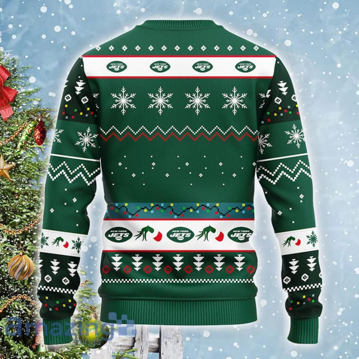 NFL New York Jets Cute 12 Grinch Face Xmas Day Ugly Christmas