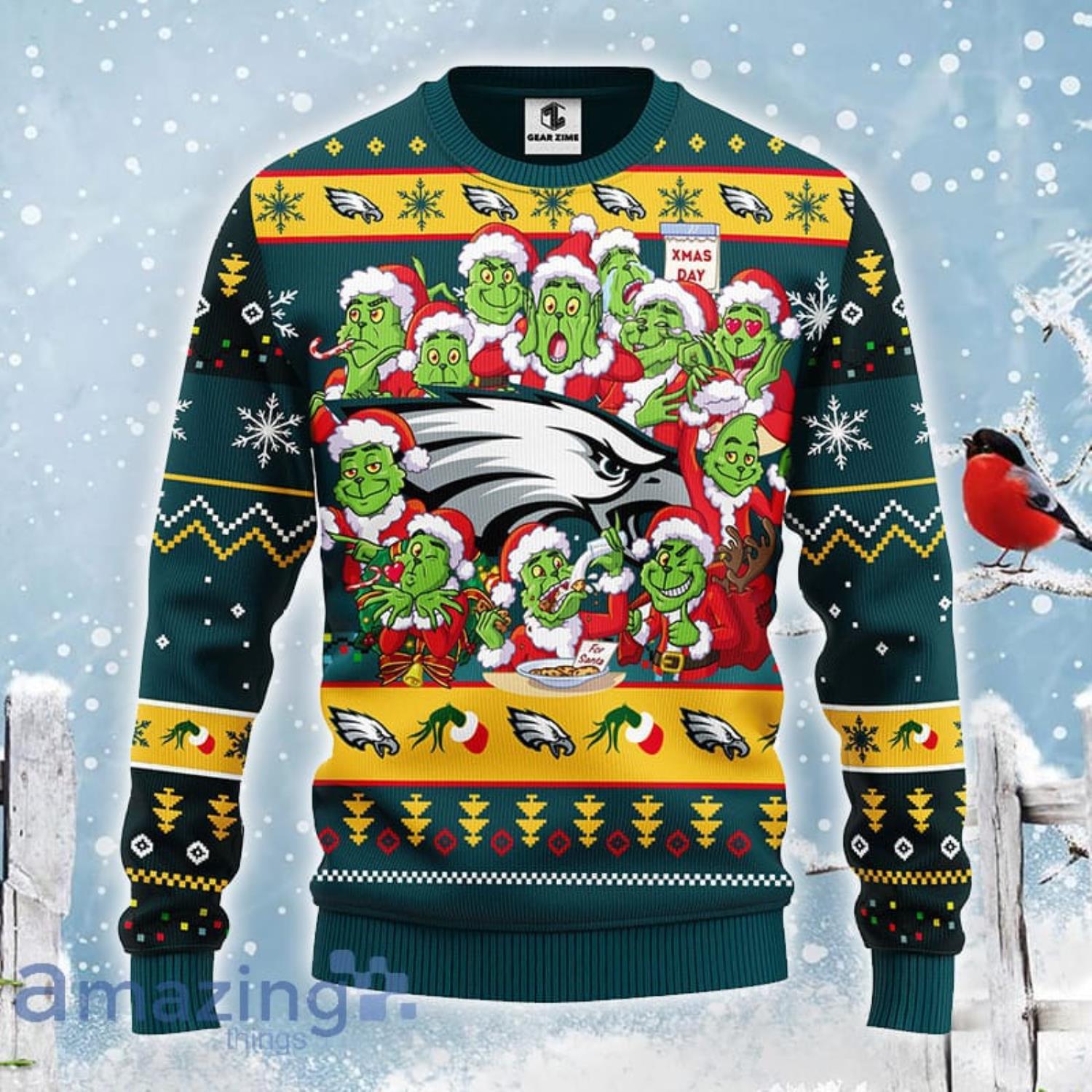 NFL Philadelphia Eagles Logo With Funny Grinch Ugly Christmas