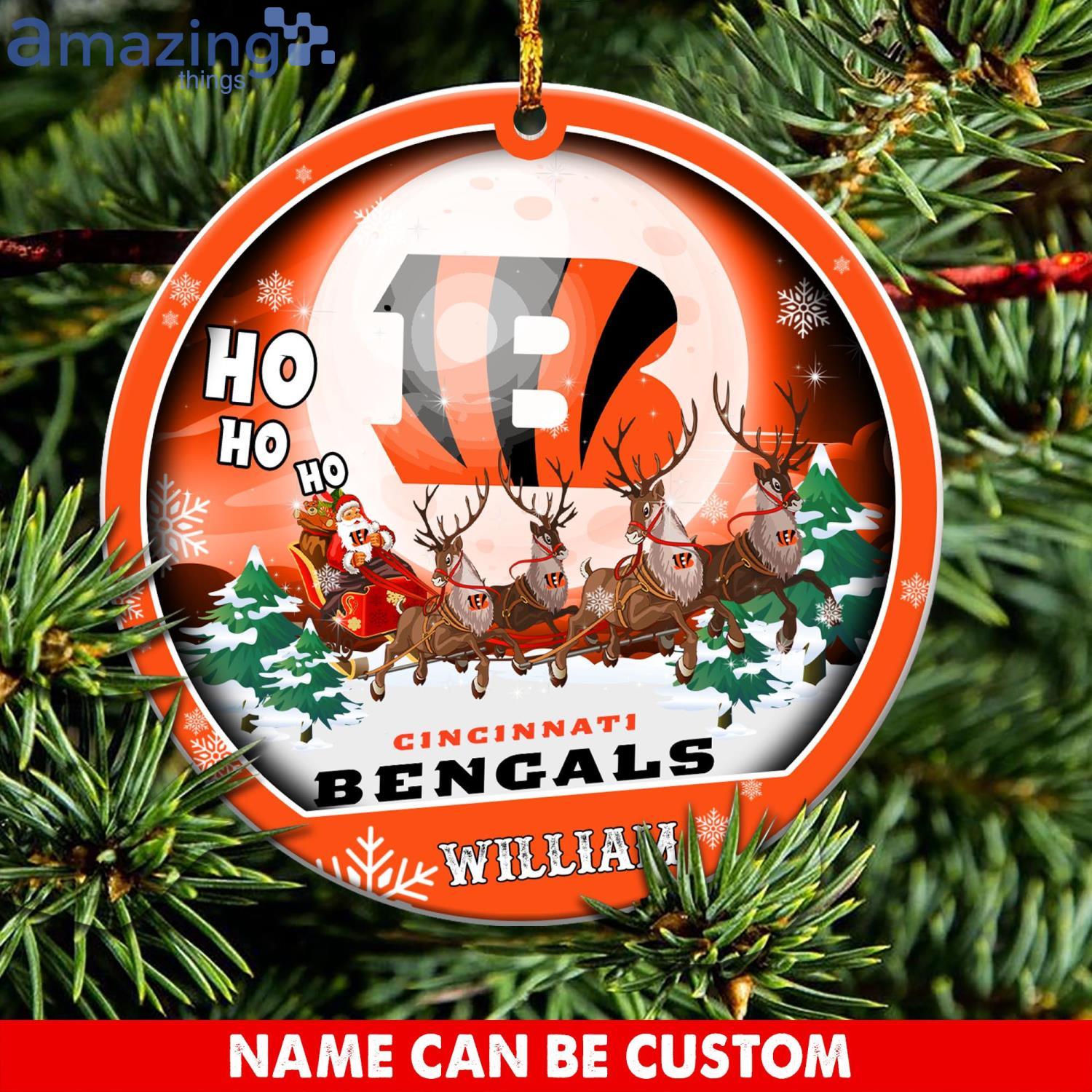 Cincinnati Bengals Ho Ho Ho Santa's Reindeer  NFL Christmas Ornaments Custom Name Product Photo 1