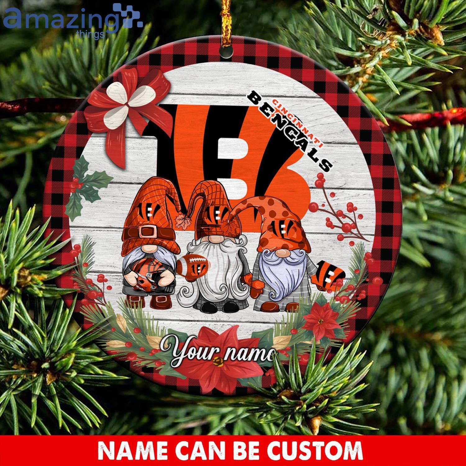 Cincinnati Bengals NFL Cute Gnome Christmas Ornament Custom Name Product Photo 1