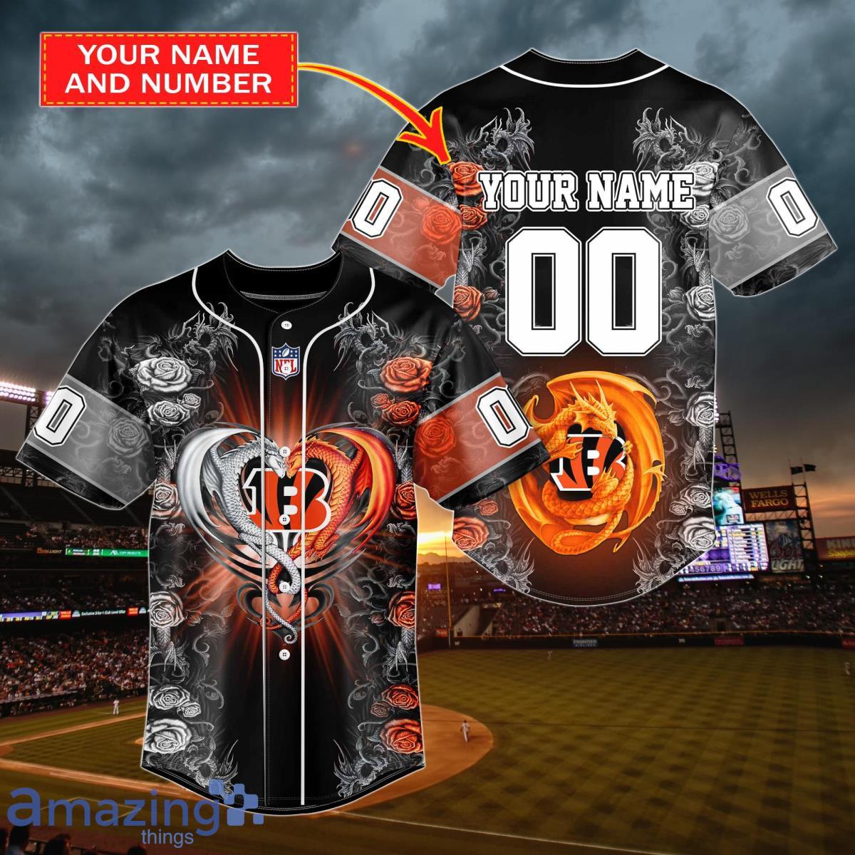 Personalized Bengals Black 3D Print Baseball Jersey Shirt All Size