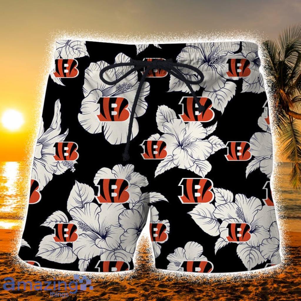 Cincinnati Bengals Tropical Black Floral Hawaiian Shorts Gift For Fans Product Photo 1