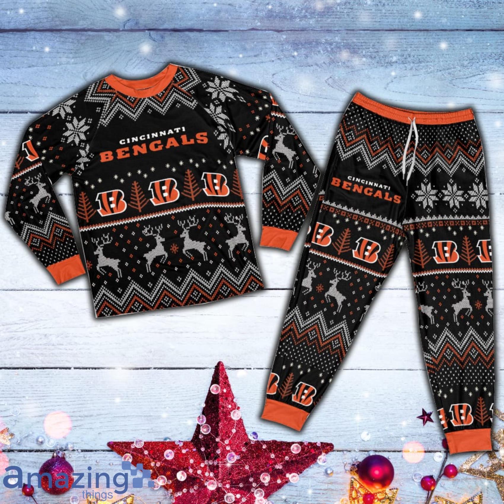 Cincinnati Bengals NFL Ugly Pattern Family Holiday Pajamas