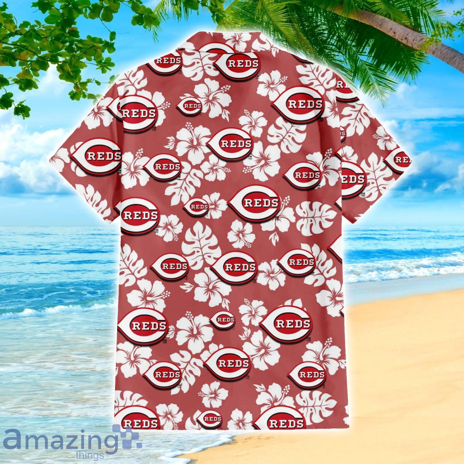 Cincinnati Reds Sport Fans Hibiscus All Over Print 3D Hawaiian Shirt image Cincinnati Reds Sport Fans Hibiscus All Over Print 3D Hawaiian Shirt Product Photo 3