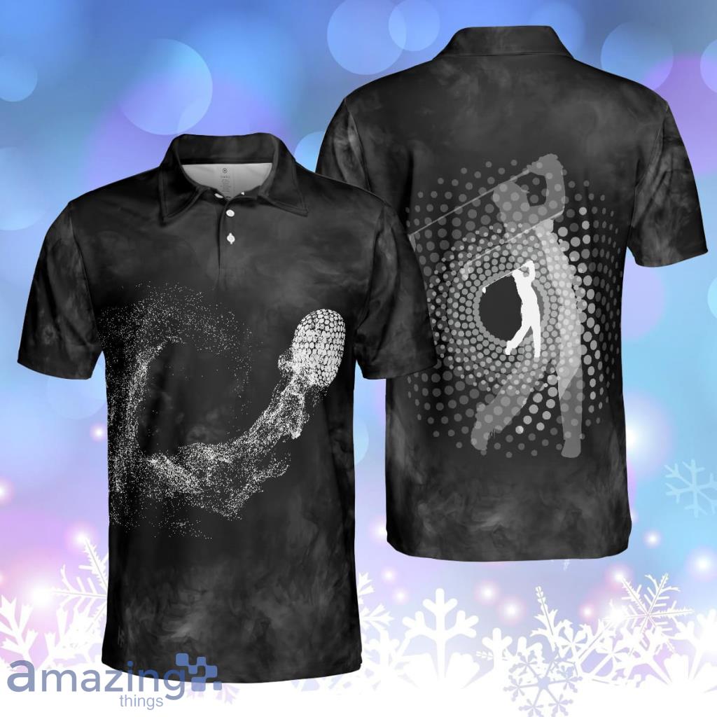 Classic Golf Ball On Smoke Background Polo Shirt, Geometric Circle Dot Graphic Polo Shirt Product Photo 1