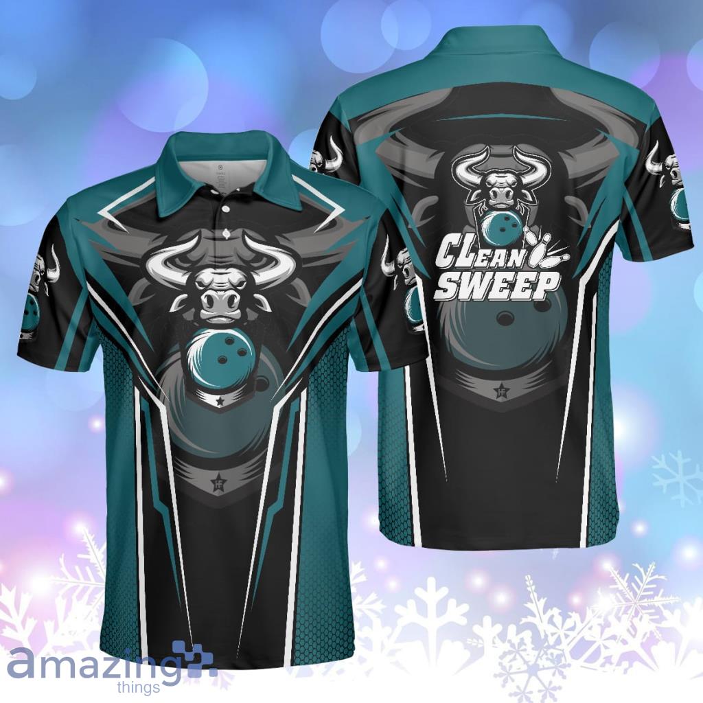 Clean Sweep Bowling Bull Polo Shirt, Digital Bowling Alley Polo Shirt, Best Bowling Shirt For Men Product Photo 1