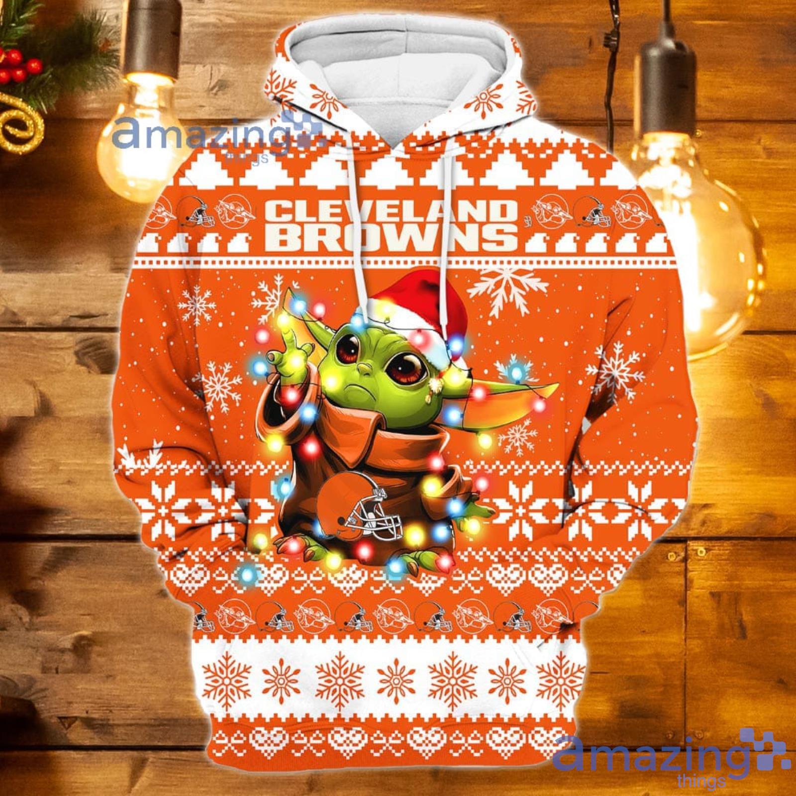 Cleveland Browns Baby Yoda Star Wars Lover 3D Hoodie Christmas Gift For Men  And Women