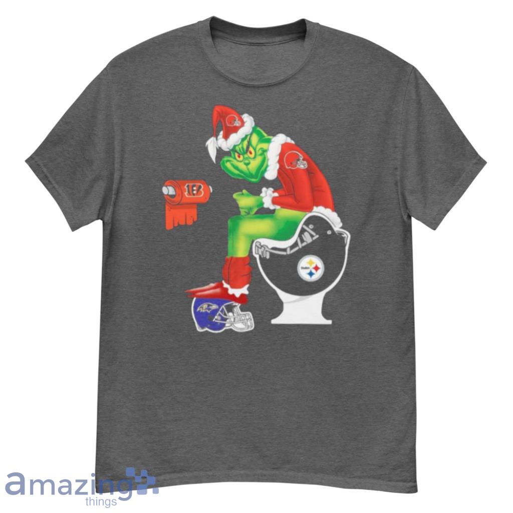 Pittsburgh Steelers grinch sitting on baltimore ravens toilet and step on  Cleveland browns helmet shirt, hoodie, sweater, long sleeve and tank top