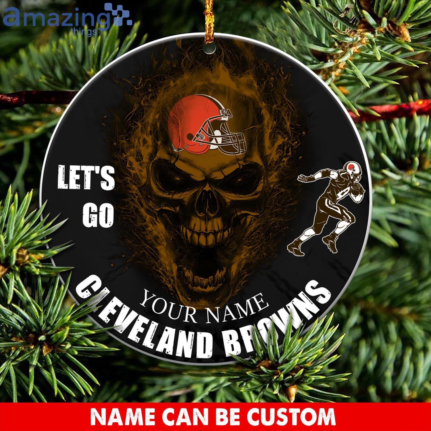 Cleveland Browns NFL Let's Go Skull Christmas Ornament Custom Name