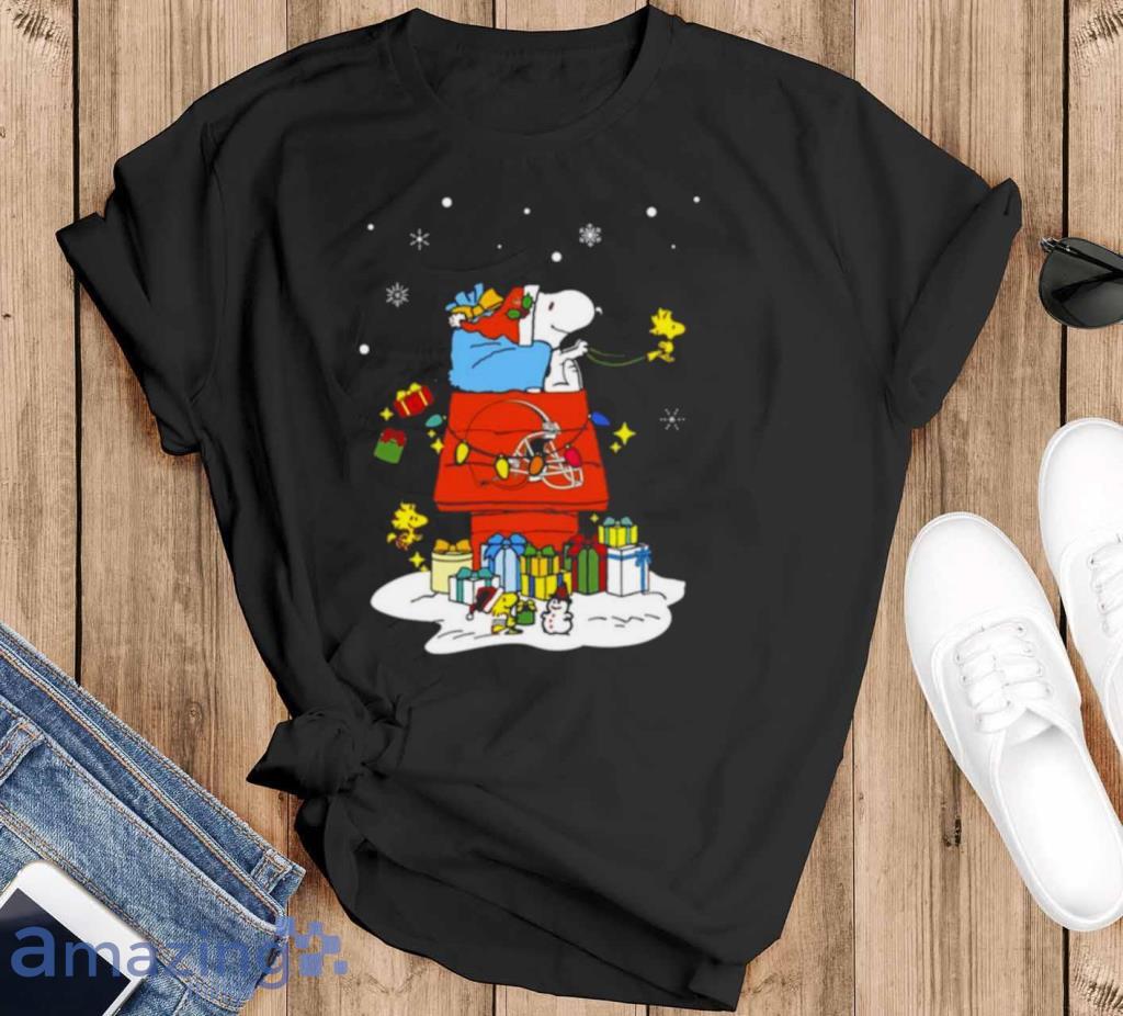 Cleveland Browns Santa Snoopy Wish You A Merry Christmas Shirt Product Photo 1