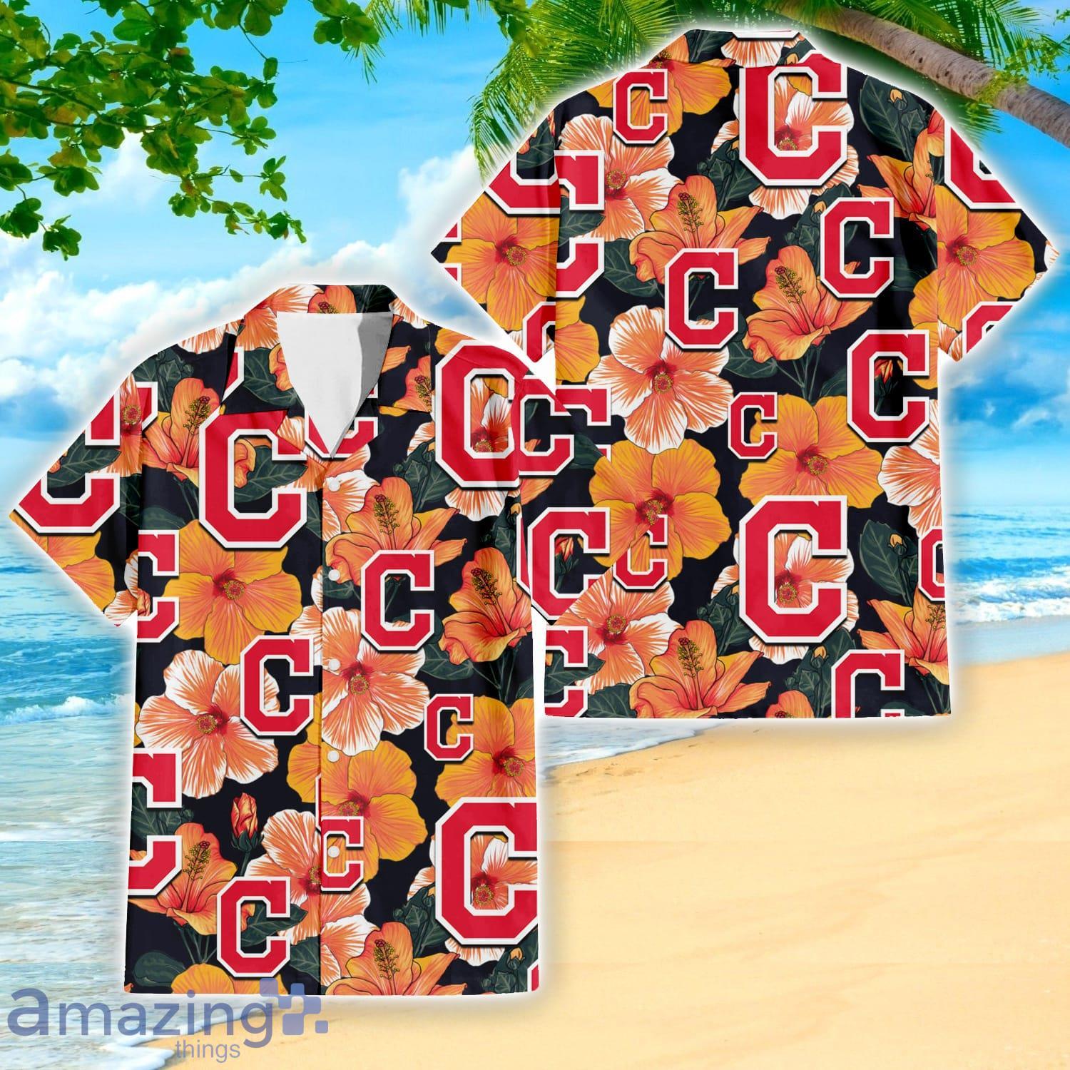 Cleveland Indians Big Logo And Orange Hibiscus Hawaiian Shirt Sport Fans Gift Product Photo 1
