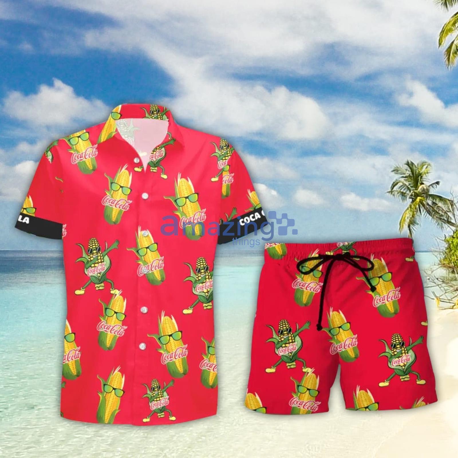 Coca Cola Funy Corn Aloha Hawaiian Shirt And Shorts Summer Gift image Coca Cola Funy Corn Aloha Hawaiian Shirt And Shorts Summer Gift Product Photo 2
