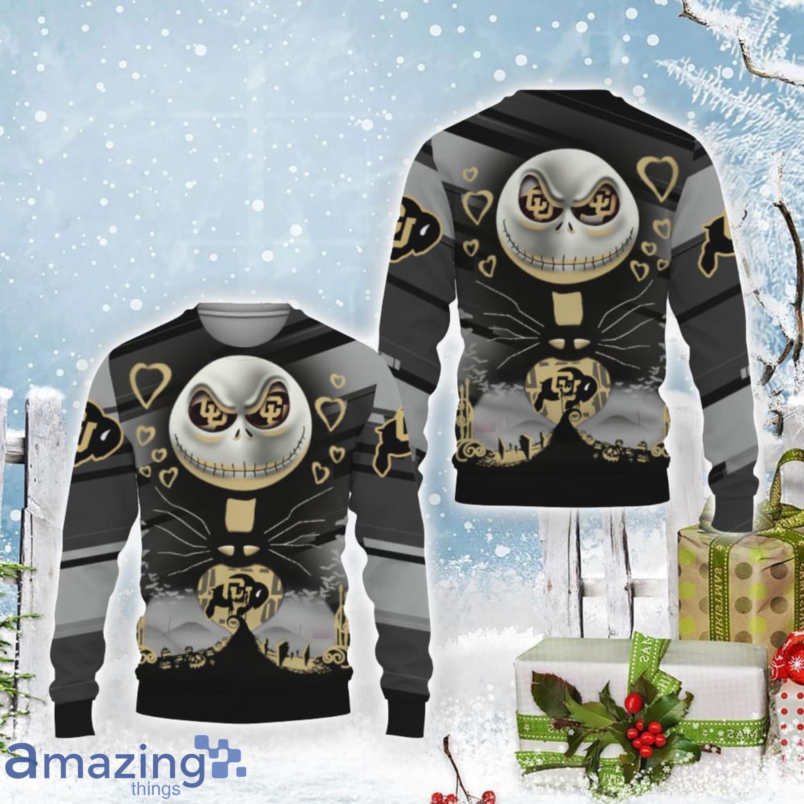 Colorado Buffaloes Jack Skellington 2023 Ugly Christmas Sweater Product Photo 1 Colorado Buffaloes Jack Skellington 2023 Ugly Christmas Sweater Product Photo 1