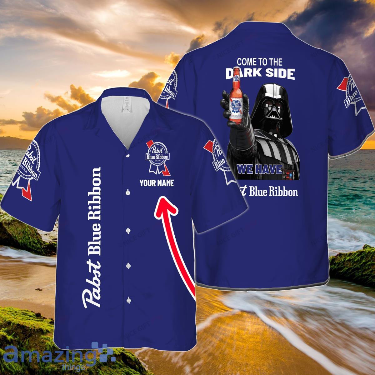 Come To The Dark Side We Have Pabst Blue Ribbon Custom Name Hawaiian Shirt Summer Gift Beach Shirt Product Photo 1