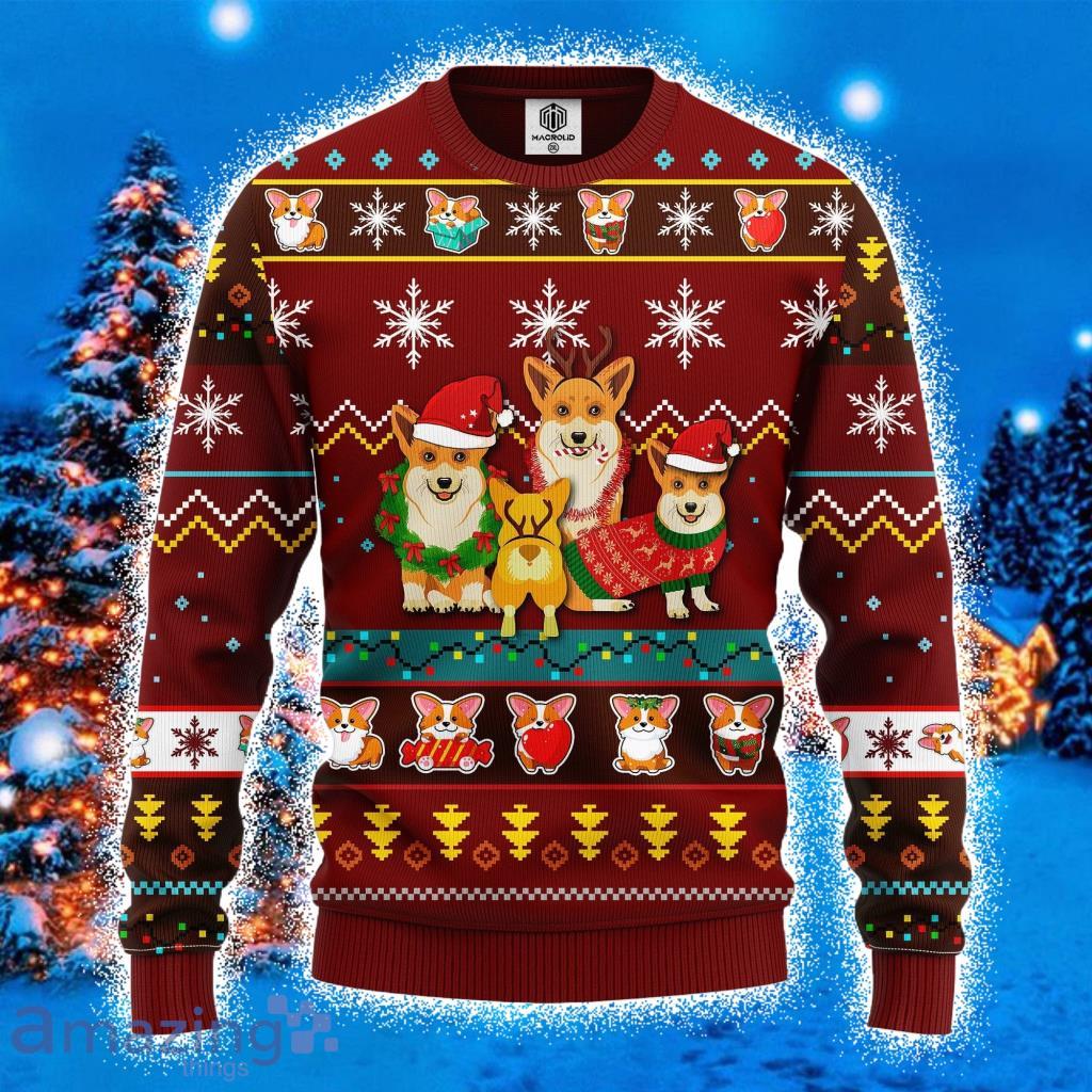 Corgi Cute Ugly Christmas Sweater 3D Gift For Men And Women Red Brown Product Photo 1 Corgi Cute Ugly Christmas Sweater 3D Gift For Men And Women Red Brown Product Photo 1