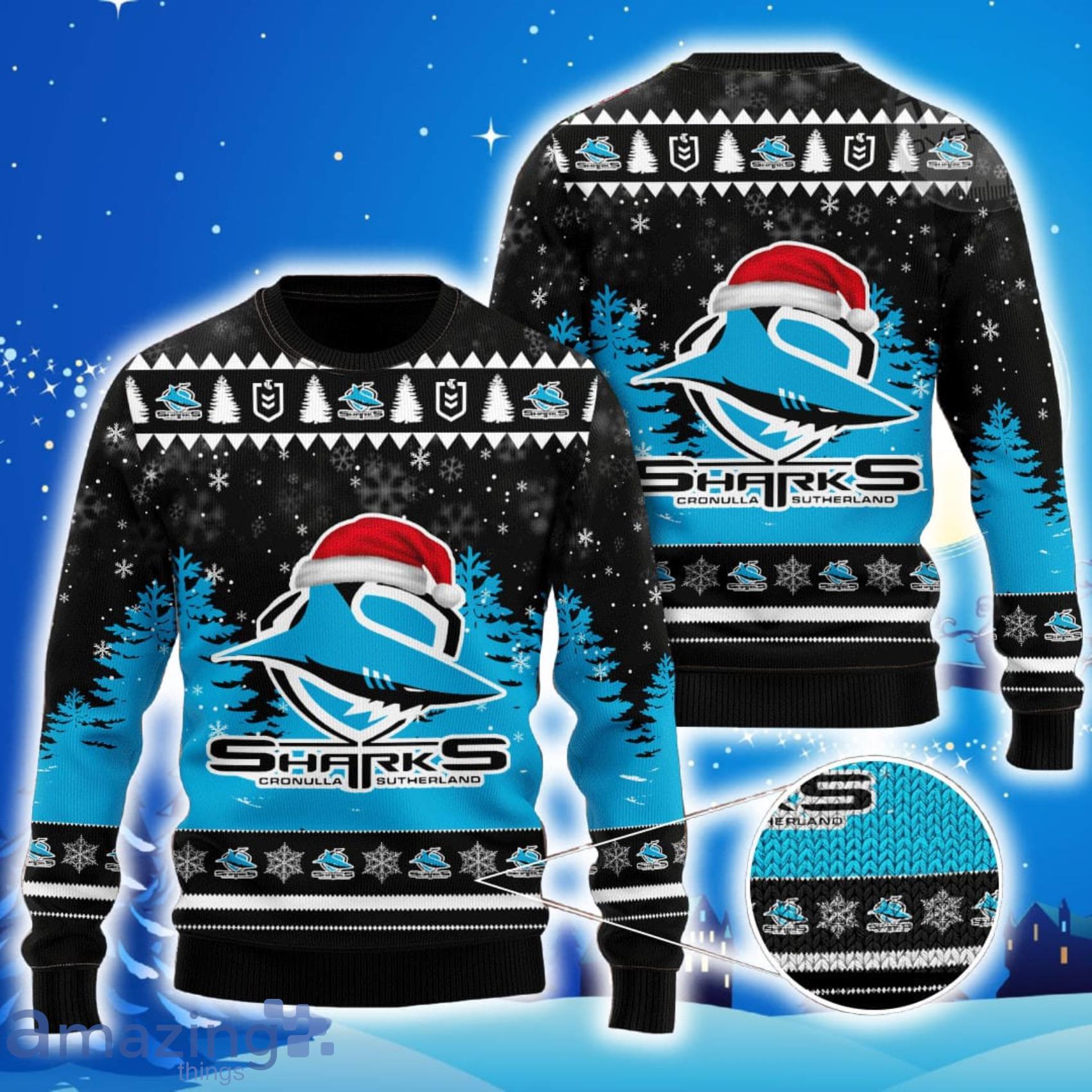 Cronulla Sutherland Sharks All Over Print Christmas Knitting Ugly Sweater Product Photo 1 Cronulla Sutherland Sharks All Over Print Christmas Knitting Ugly Sweater Product Photo 1
