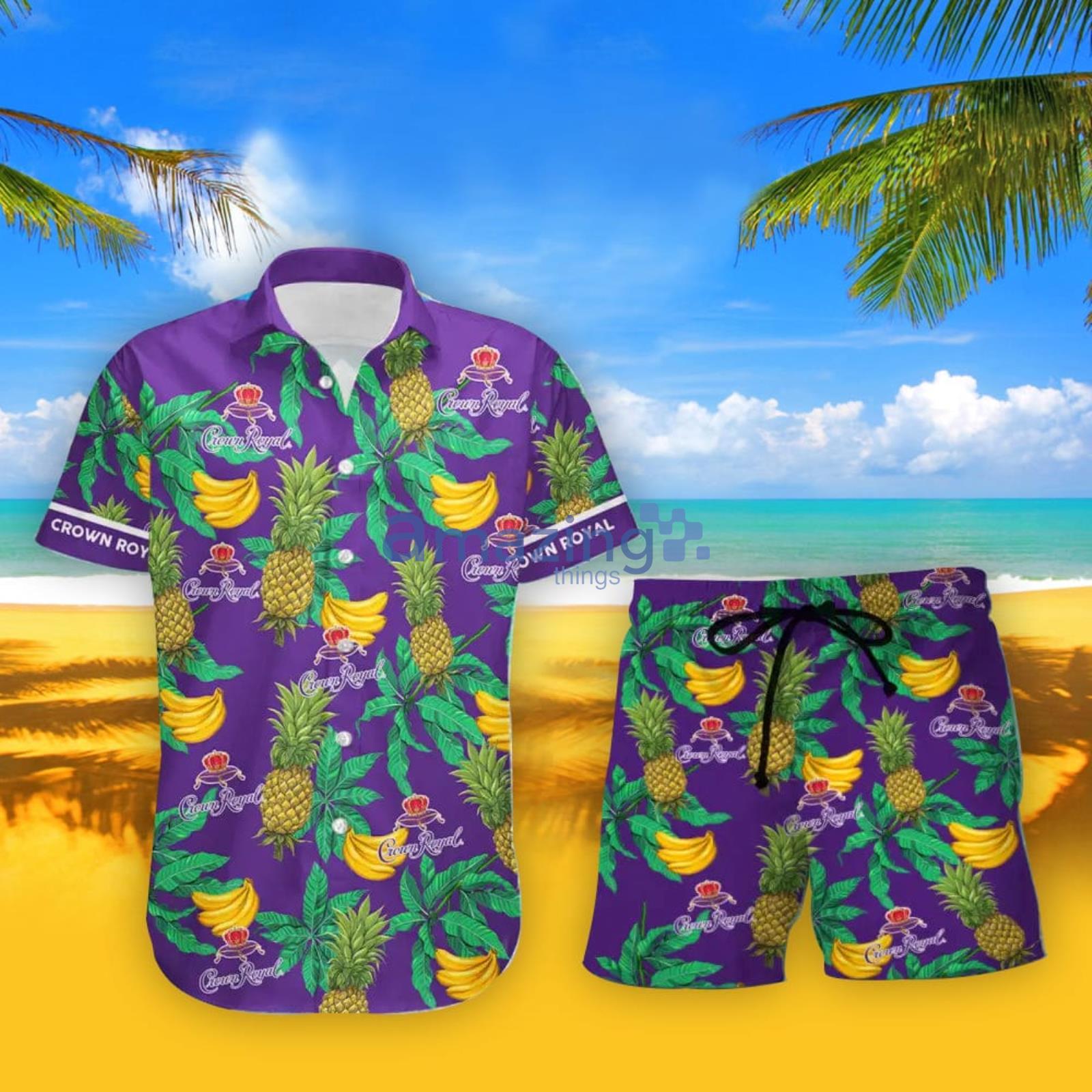 Crown Royal Pineapple Banana Tropical Aloha Hawaiian Shirt And