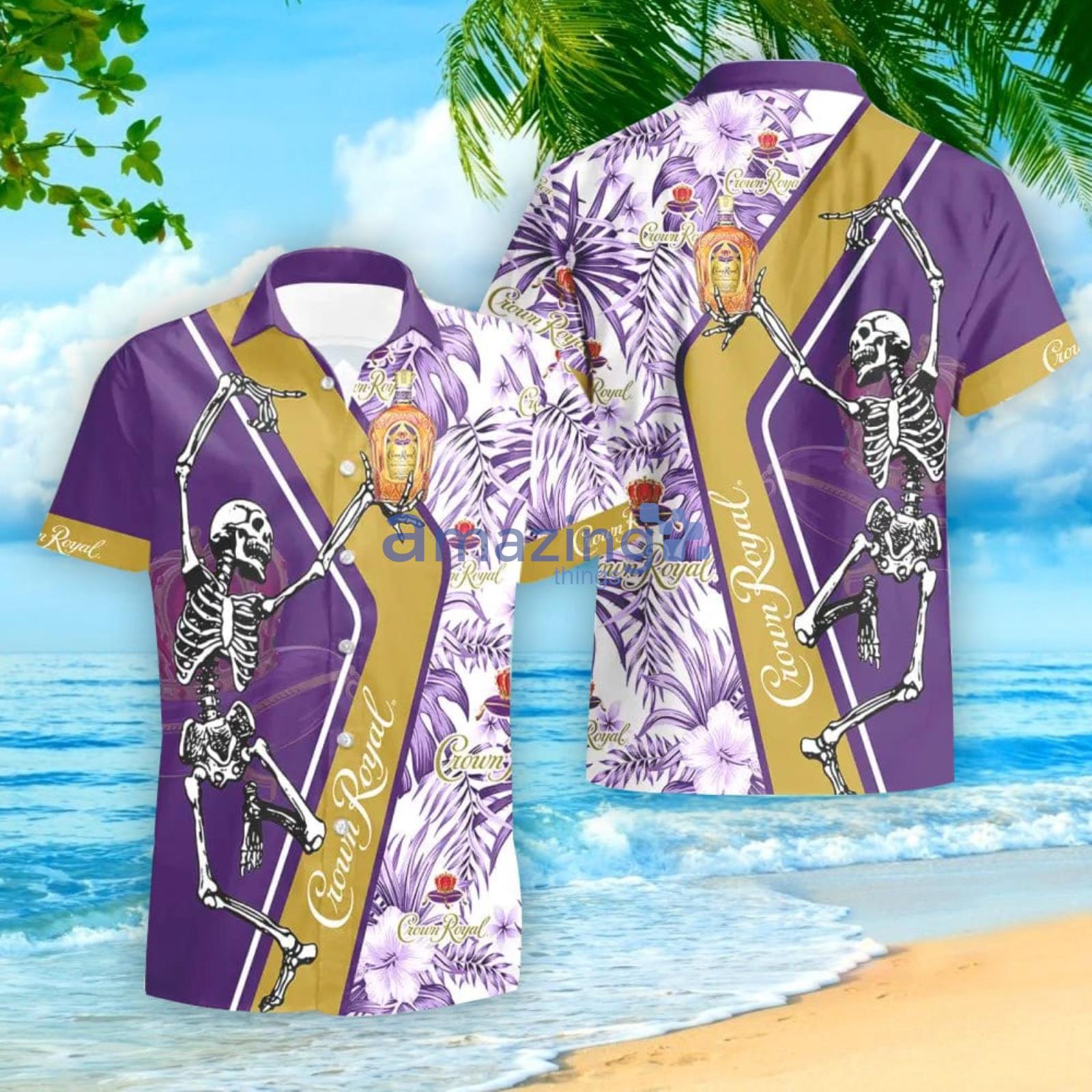 Crown Royal Skeleton Dancing Happy Hawaiian Shirt And Shorts Halloween Gift Summer Gift image Crown Royal Skeleton Dancing Happy Hawaiian Shirt And Shorts Halloween Gift Summer Gift Product Photo 2