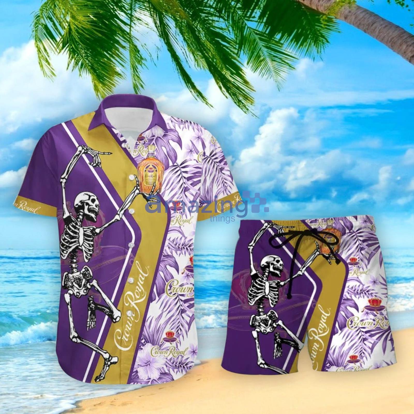 Crown Royal Skeleton Dancing Happy Hawaiian Shirt And Shorts Halloween Gift Summer Gift Product Photo 1 Crown Royal Skeleton Dancing Happy Hawaiian Shirt And Shorts Halloween Gift Summer Gift Product Photo 1