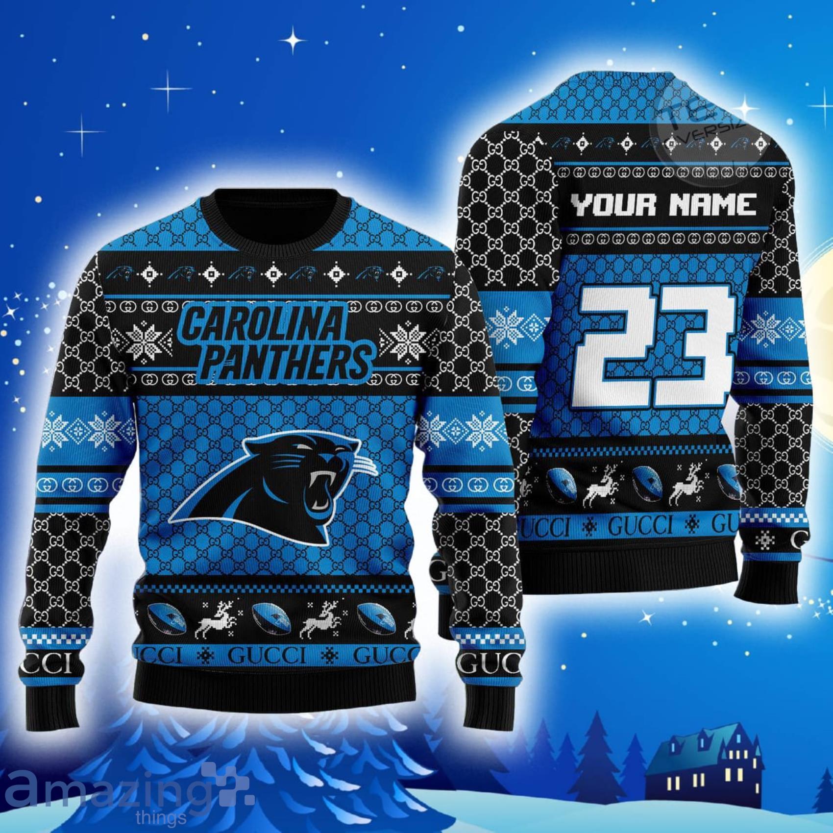 Custom Name & Number Carolina Panthers Ugly All Over Print Christmas  Knitting Ugly Sweater