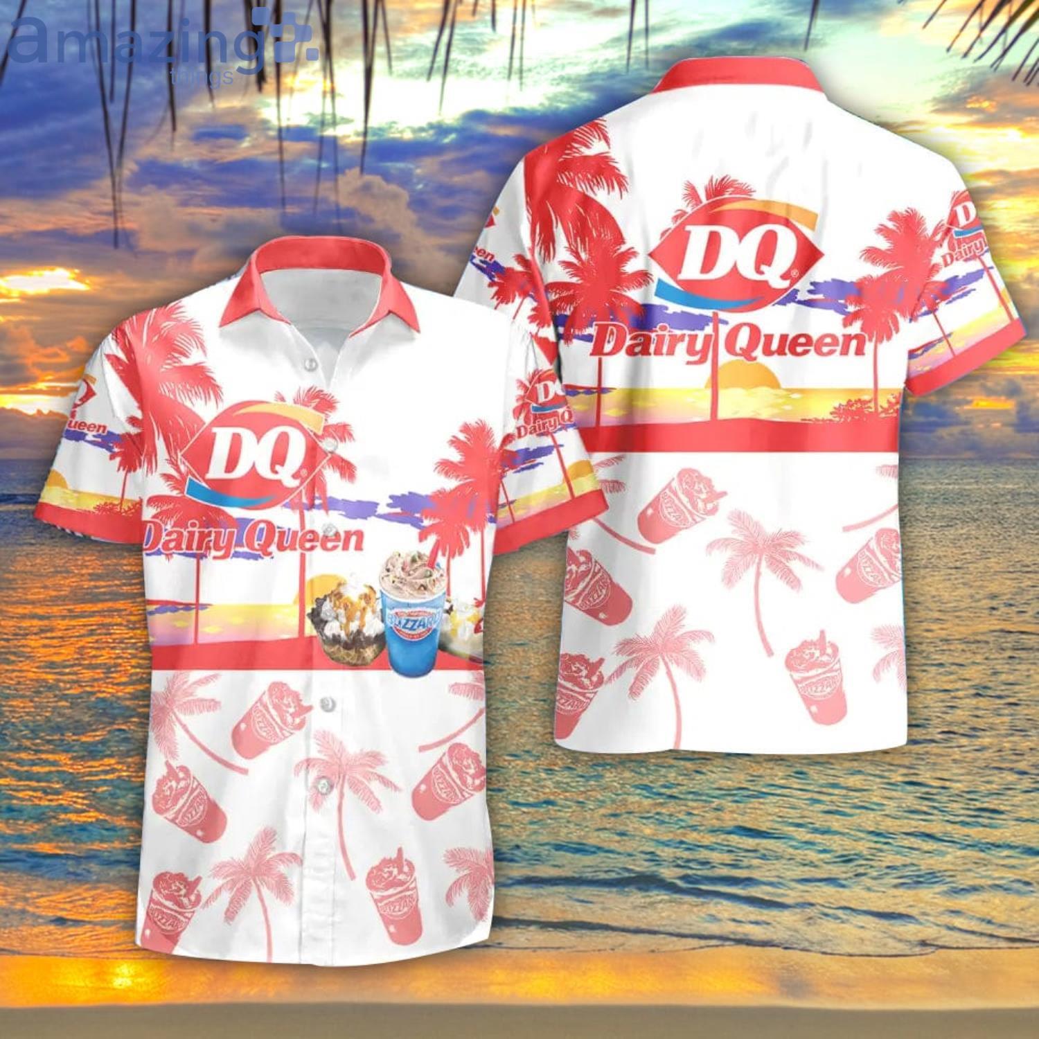 Dairy Queen Tropical Palm Tree Hawaiian Shirt And Shorts For Beach Lovers image Dairy Queen Tropical Palm Tree Hawaiian Shirt And Shorts For Beach Lovers Product Photo 2