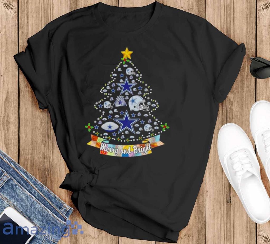 Dallas Cowboys Logo Helmet Tree Merry And Bright Christmas Shirt Product Photo 1