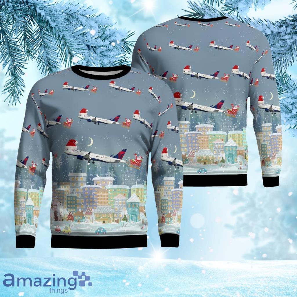 Delta Air Lines Airbus A220-300 Christmas Ugly Sweater 3D Product Photo 1